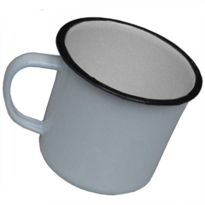 MFH, Emaille Tasse, mit Henkel, 350 ml, weiss mit schwarzen Rand